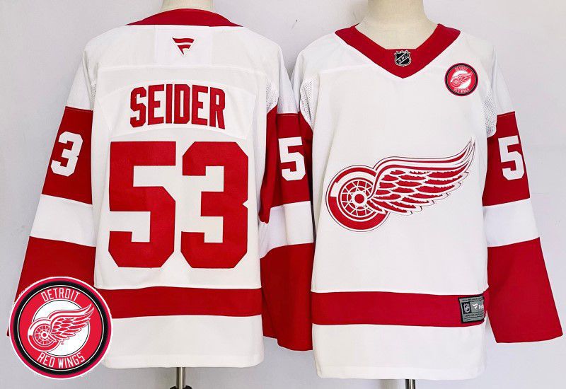 Men Detroit Red Wings #53 Seider White Fanatics 2025 NHL Jersey style 3